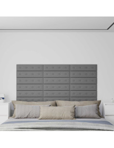 Testiera da Parete 12 pcs Grigio 60 x 15 cm Pelle Sintetica
