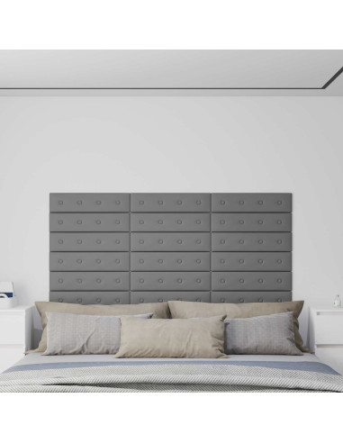 Testiera da Parete 12 pcs Grigio 60 x 15 cm Pelle Sintetica