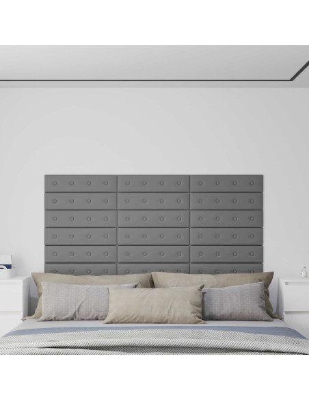 Testiera da Parete 12 pcs Grigio 60 x 15 cm Pelle Sintetica