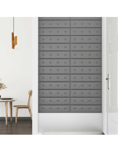 Testiera da Parete 12 pcs Grigio 60 x 15 cm Pelle Sintetica