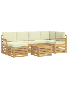 Set di divani da esterno 7 pcs Bianco e Crema Poliestere 2
