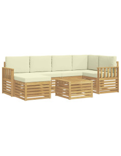 Set di divani da esterno 7 pcs Bianco e Crema Poliestere 2