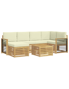 Set di divani da esterno 7 pcs Bianco e Crema Poliestere 2