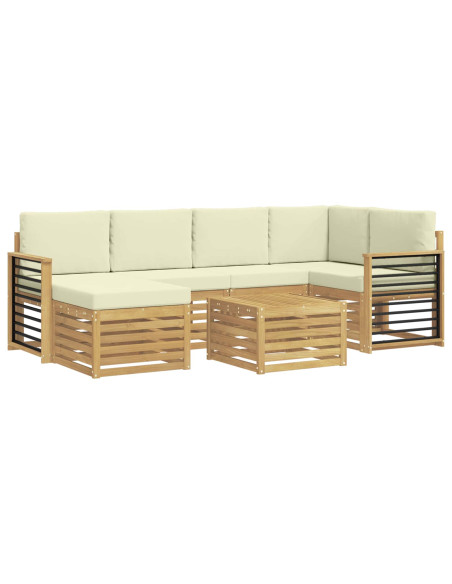 Set di divani da esterno 7 pcs Bianco e Crema Poliestere