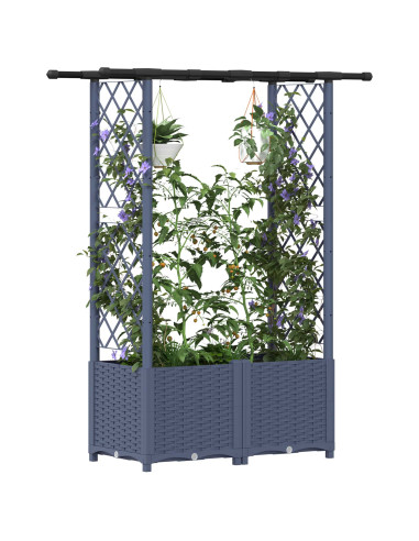 Letto Rialzato con Griglia e Tetto Grigio 124,5 x 40 x 138 cm