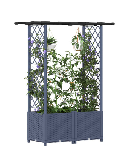 Letto Rialzato con Griglia e Tetto Grigio 124,5 x 40 x 138 cm