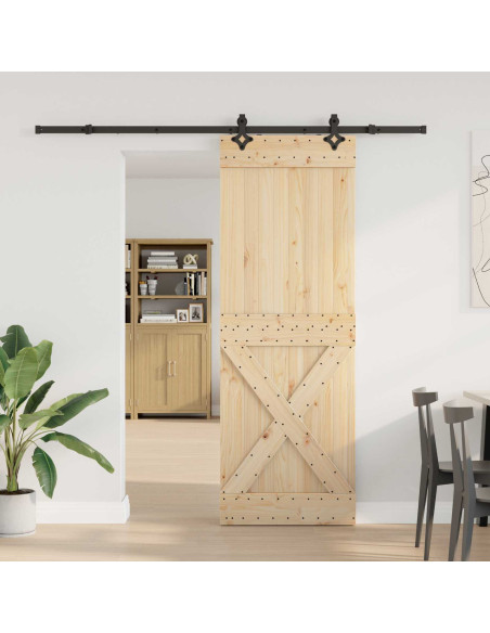 Porta scorrevole NARVIK Naturale e Nero 80 x 210 cm (213,5 cm)