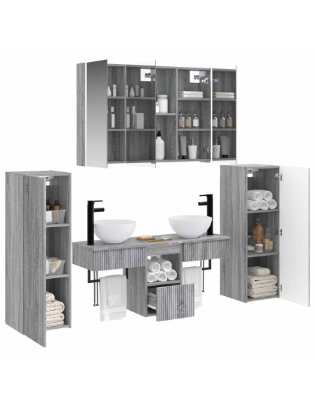 Set di mobili per il bagno 6 pcs Sonoma grigio