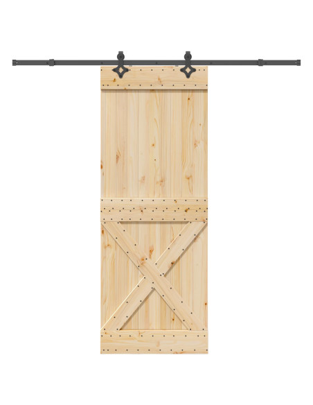 Porta scorrevole NARVIK Naturale e Nero 85 x 210 cm (213,5 cm)