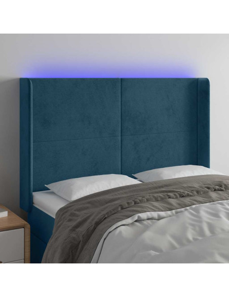 Testiera a LED Blu Scuro 147x16x118/128 cm in Velluto