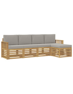 Set di divani da esterno 5 pcs Bianco e Grigio Chiaro 2