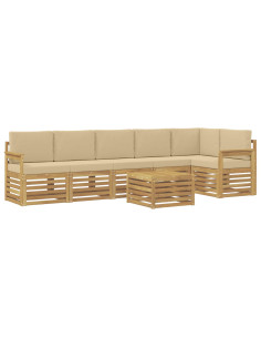 Set di divani da esterno 7 pcs Bianco e Beige 59 x 59 x 37 cm 2