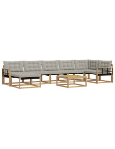 Set di divani da esterno 8 pcs Bianco e Grigio Chiaro 2