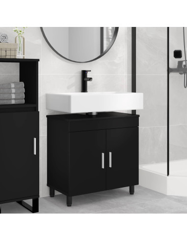 Mobiletto da bagno Nero 60 x 35 x 60 cm Legno ingegnerizzato