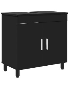 Mobiletto da bagno Nero 60 x 35 x 60 cm Legno ingegnerizzato 2