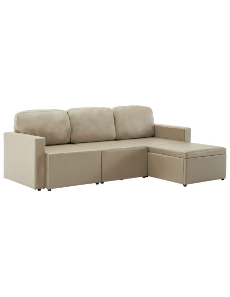 Divano Letto Modulare a 3 Posti Cappuccino in Similpelle