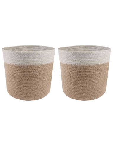 Set di Vasi per Piante 2 pcs Naturale e Bianco Ø 21 x 21 cm