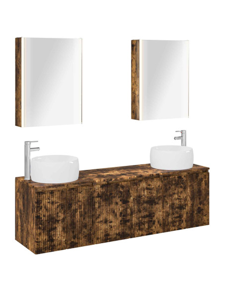 Set di Armadi da Bagno 5 pcs Rovere Fumo Legno ingegnerizzato