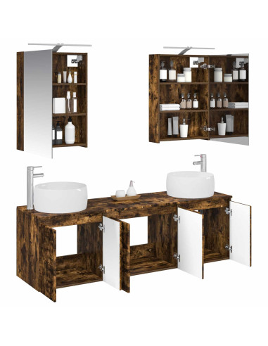 Set di Armadi da Bagno 5 pcs Rovere Fumo Legno ingegnerizzato