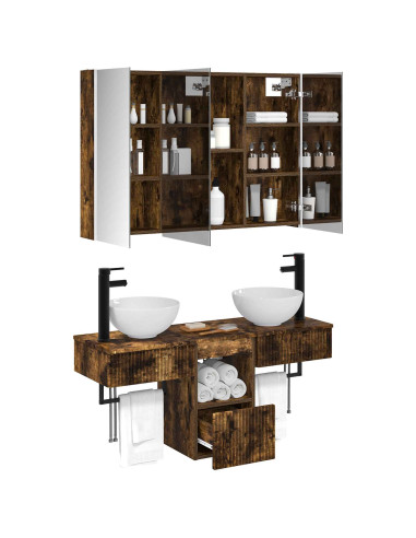 Set di Armadi da Bagno 4 pcs Rovere Fumo 103,5 x 15,5 x 70 cm
