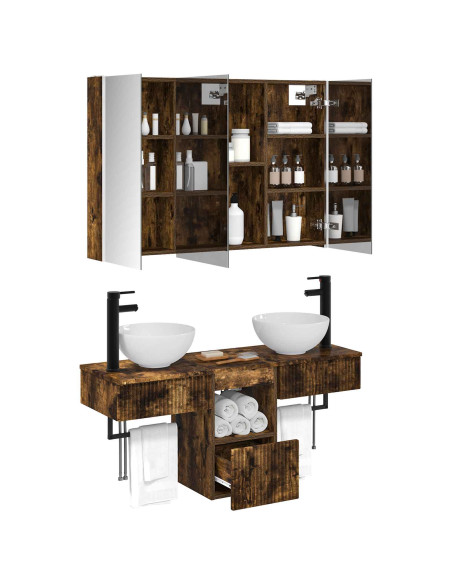 Set di Armadi da Bagno 4 pcs Rovere Fumo 103,5 x 15,5 x 70 cm