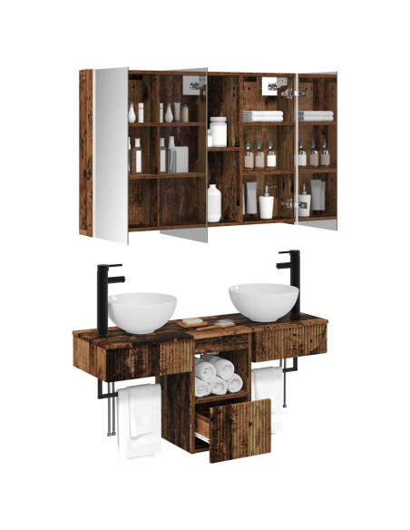 Set di Armadi da Bagno 4 pcs Legno antico 103,5 x 15,5 x 70 cm