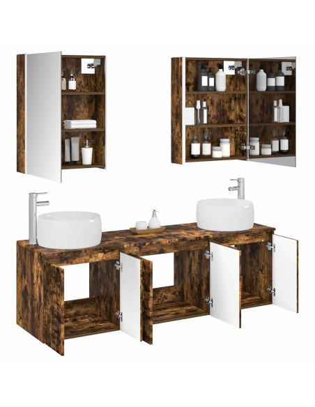 Set di Armadi da Bagno 5 pcs Rovere Fumo Legno ingegnerizzato