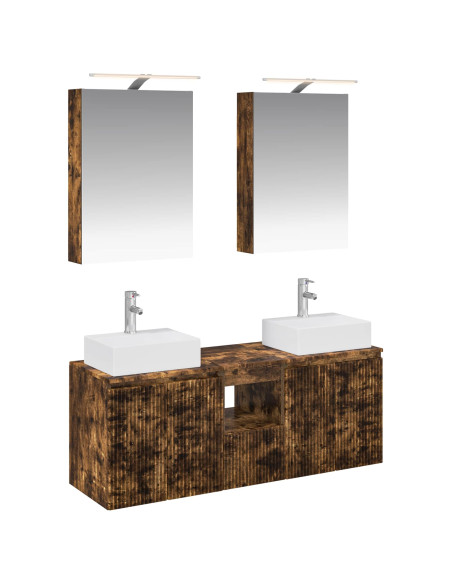 Set di Armadi da Bagno 5 pcs Rovere Fumo Legno ingegnerizzato
