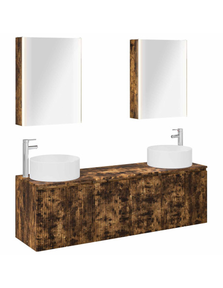 Set di Armadi da Bagno 5 pcs Rovere Fumo Legno ingegnerizzato