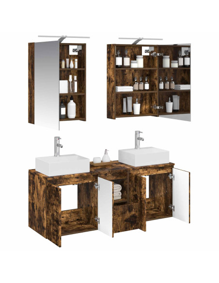 Set di Armadi da Bagno 5 pcs Rovere Fumo Legno ingegnerizzato