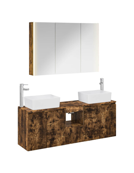 Set di Armadi da Bagno 4 pcs Rovere Fumo Legno ingegnerizzato