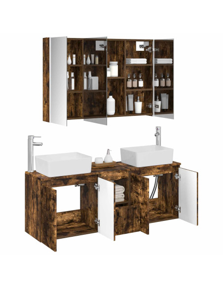 Set di Armadi da Bagno 4 pcs Rovere Fumo Legno ingegnerizzato