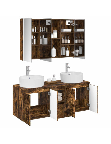 Set di Armadi da Bagno 4 pcs Rovere Fumo Legno ingegnerizzato