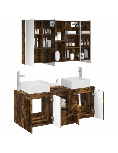 Set di Armadi da Bagno 4 pcs Rovere Fumo Legno ingegnerizzato