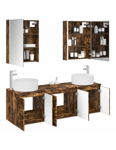 Set di Armadi da Bagno 5 pcs Rovere Fumo Legno ingegnerizzato