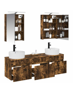 Set di Armadi da Bagno 5 pcs Rovere Fumo 50 x 14,5 x 70 cm 2