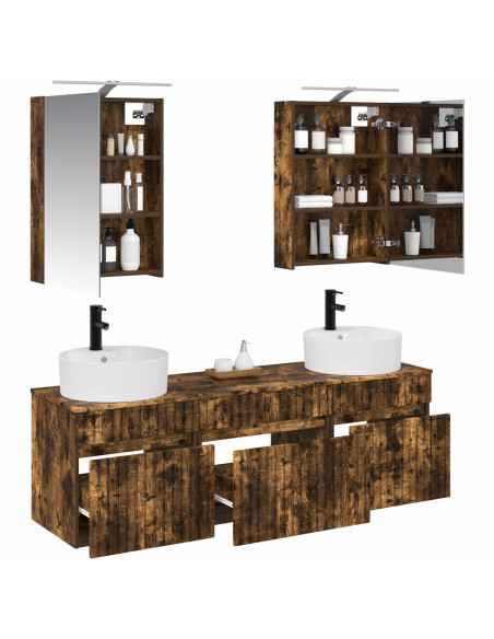 Set di Armadi da Bagno 5 pcs Rovere Fumo 50 x 14,5 x 70 cm