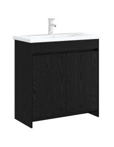 Mobiletto da Bagno Sotto Lavabo Rovere Nero 78,5 x 37,5 x 81 cm 2