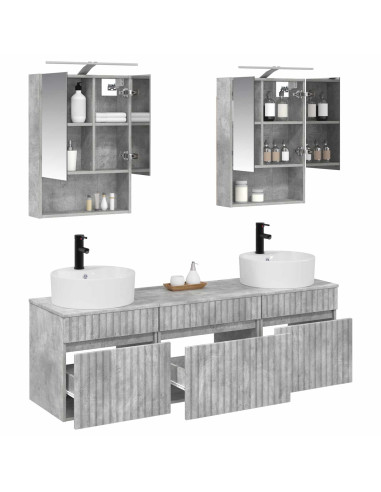 Set di Armadi da Bagno 5 pcs Grigio Cemento 50 x 14,5 x 70 cm