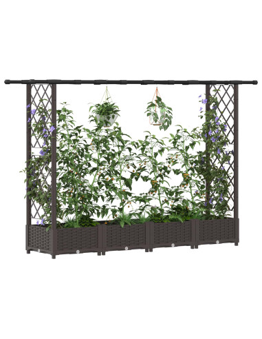 Letto Rialzato con Griglia e Tetto Marrone 203 x 40 x 123 cm PP