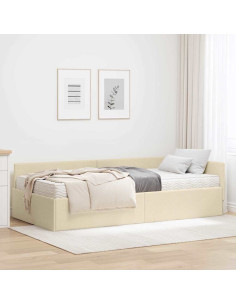 Struttura Letto Angolare con Materasso 2 pcs Crema Tessuto