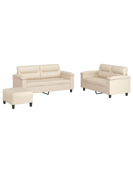 Set Divani 3 pz con Cuscini Beige in Tessuto Microfibra