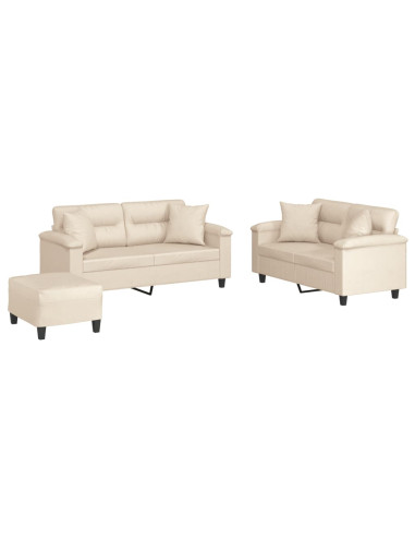 Set Divani 3 pz con Cuscini Beige in Tessuto Microfibra