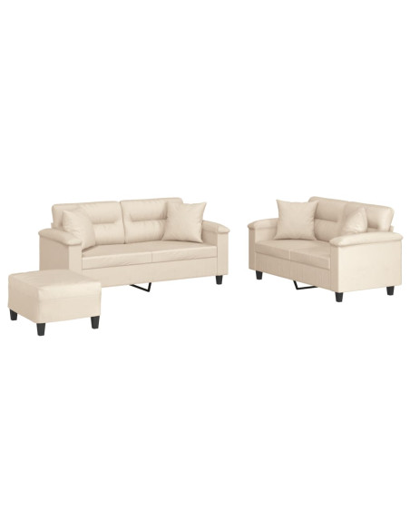Set Divani 3 pz con Cuscini Beige in Tessuto Microfibra