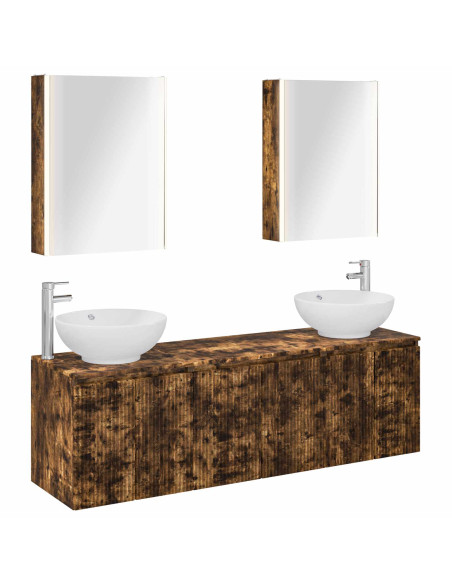 Set di Armadi da Bagno 5 pcs Rovere Fumo Legno ingegnerizzato