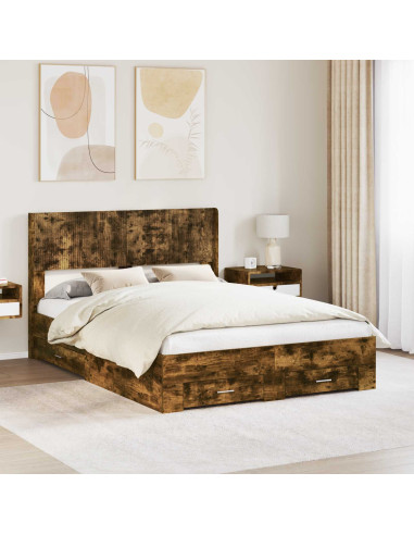 Struttura del letto con stoccaggio e testata Rovere Fumo