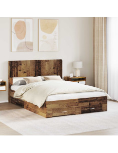 Struttura del letto con stoccaggio e testata Legno antico