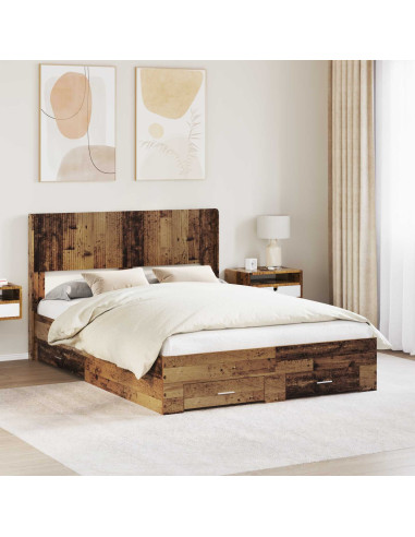 Struttura del letto con stoccaggio e testata Legno antico