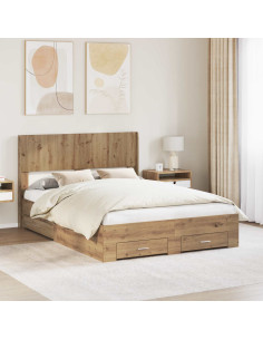 Struttura del letto con stoccaggio e testata Rovere Artigianale