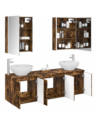 Set di Armadi da Bagno 5 pcs Rovere Fumo Legno ingegnerizzato